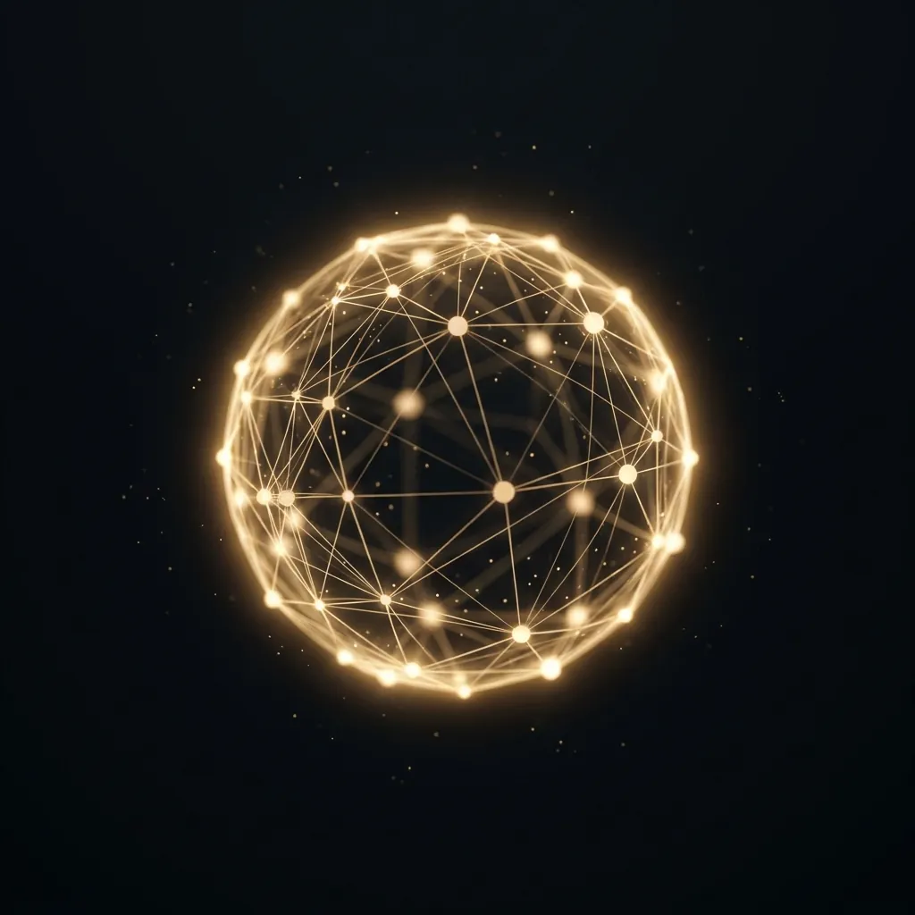 Gold spherical network of connected points, like a founder's growing audience